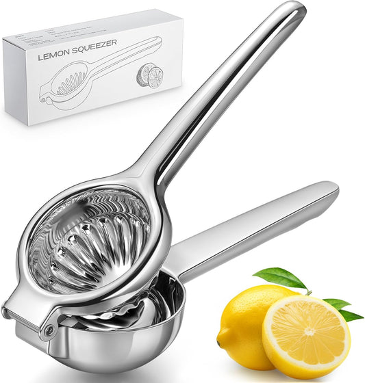Lemon Squeezer, Sopito Lemon Juicer Stainless Steel Lime Squeezer Heavy Duty with Large Metal Lemon Juicer Squeezer Bowl for Seedless Juicing, Non-Slip Grip Design Lemon Squeezer Manual
