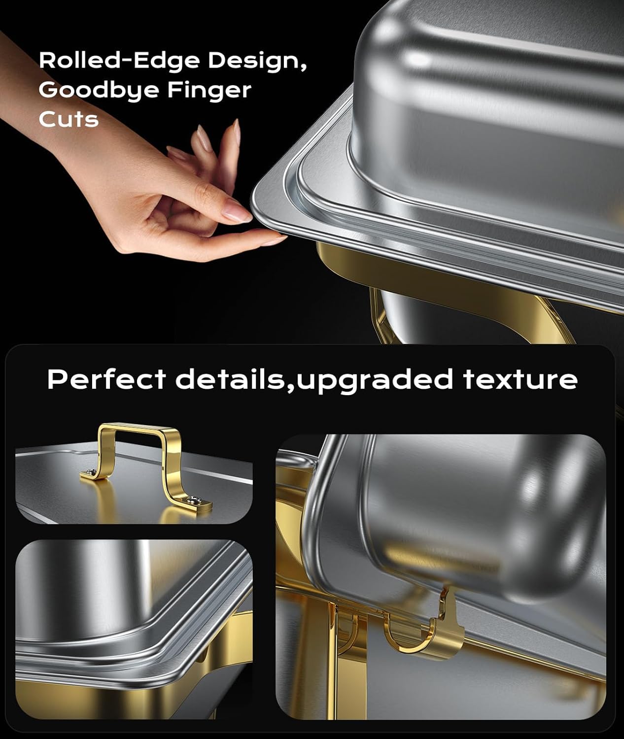 Chafing Dishes for Buffet 2 Pack, 9QT [Elegant Gold and Silver Colors] Stainless Steel Chafing Dish Buffet Set [Sturdy and High Grade] Chafers and Buffet Warmers Sets for Any Party with Complete Set