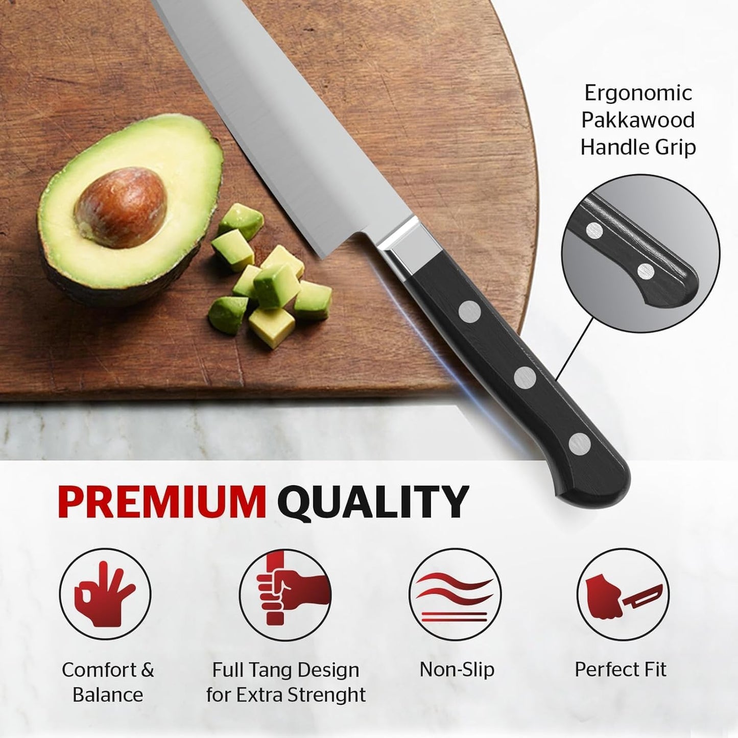 Sunhouse Japanese Chef Knife 4.7 inch, High end Paring knife, AUS-8 steel – Superior 59 HRC Hardness, Razor Sharp Blade, Full Tang, Ergonomic Handle, Perfect Gifts for Mom or Dad