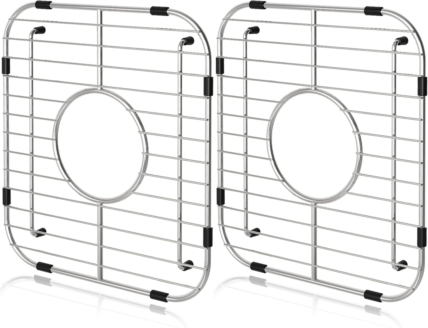 Orgneas Sink Protectors for Kitchen Sink, Universal Double Bowl Sink Bottom Grid 12.5"x10.5"x1.25", 304 Premium Stainless Steel Kitchen Sink Protector Grid Sink Grate Rack Centered Drain 2 Packs
