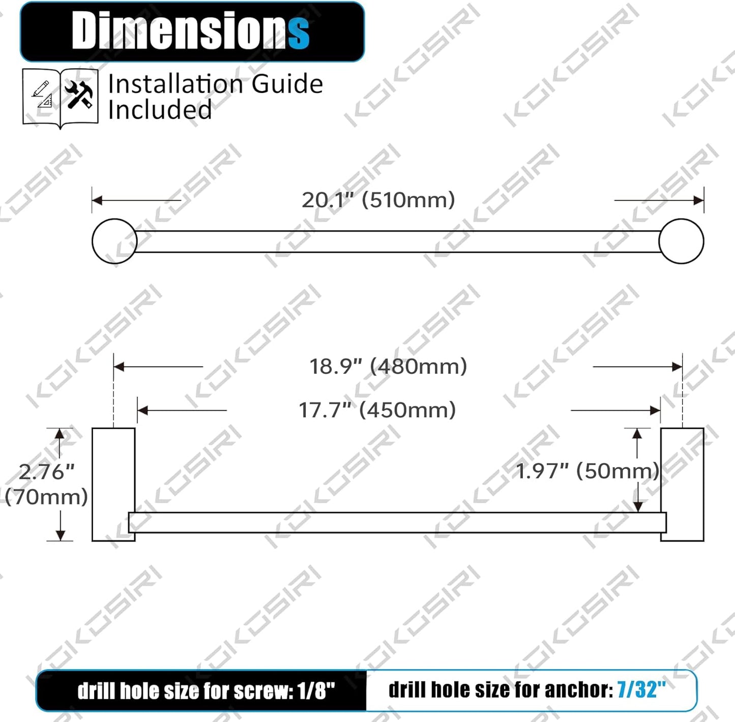 KOKOSIRI Towel Rack Black Bathroom Wall Mounted Towel Holder 20-Inch Bath Towel Bar Hanger Bathroom Hardware Accessories Stainless Steel, B4007BK-L20