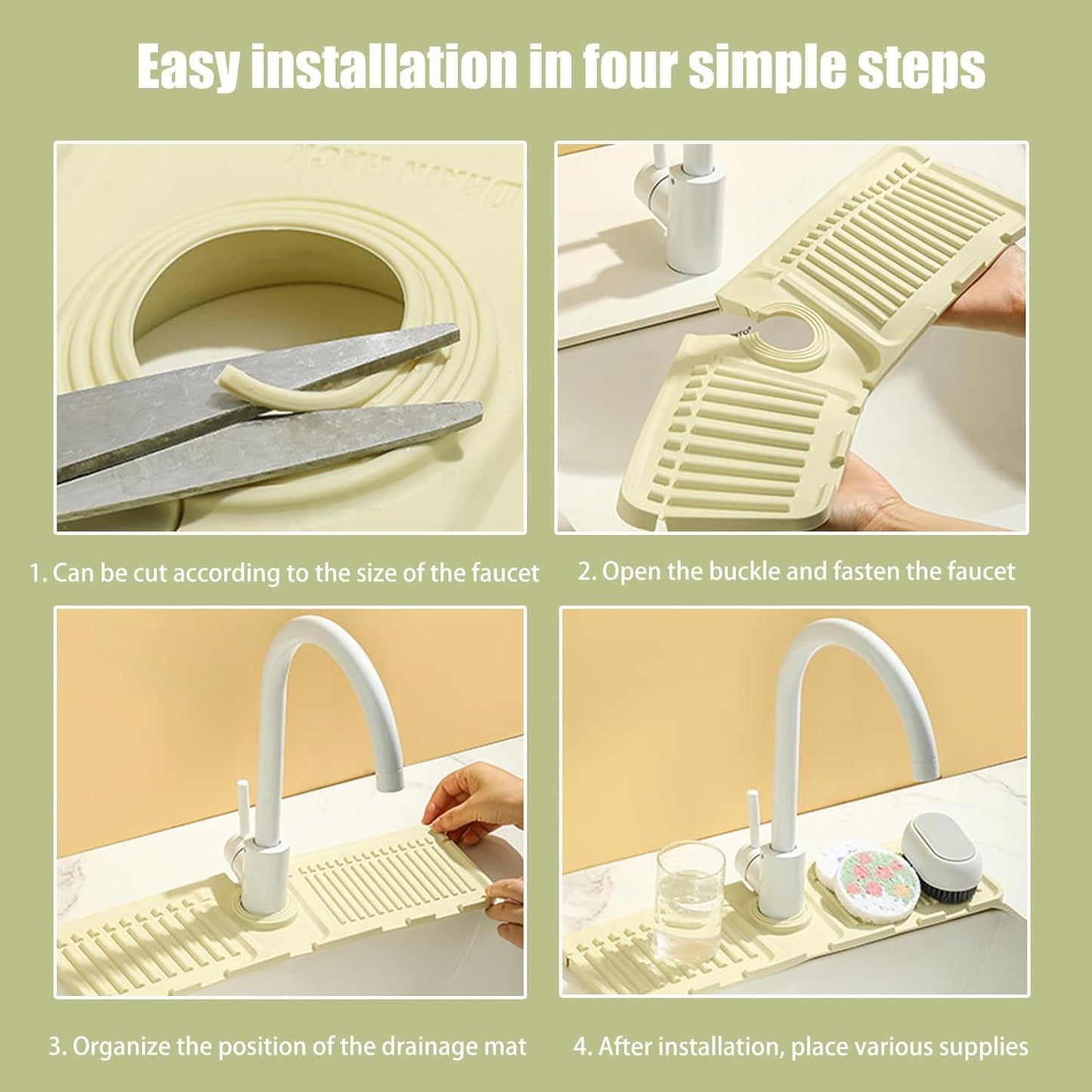 Faucet Mat for Kitchen Sink - 2024 Upgraded Premium Silicone Splash Guard with Fast Drying Properties - Protective Sink Tray Ideal for Stone Sinks in Kitchen & Bathroom (1, Yellow)