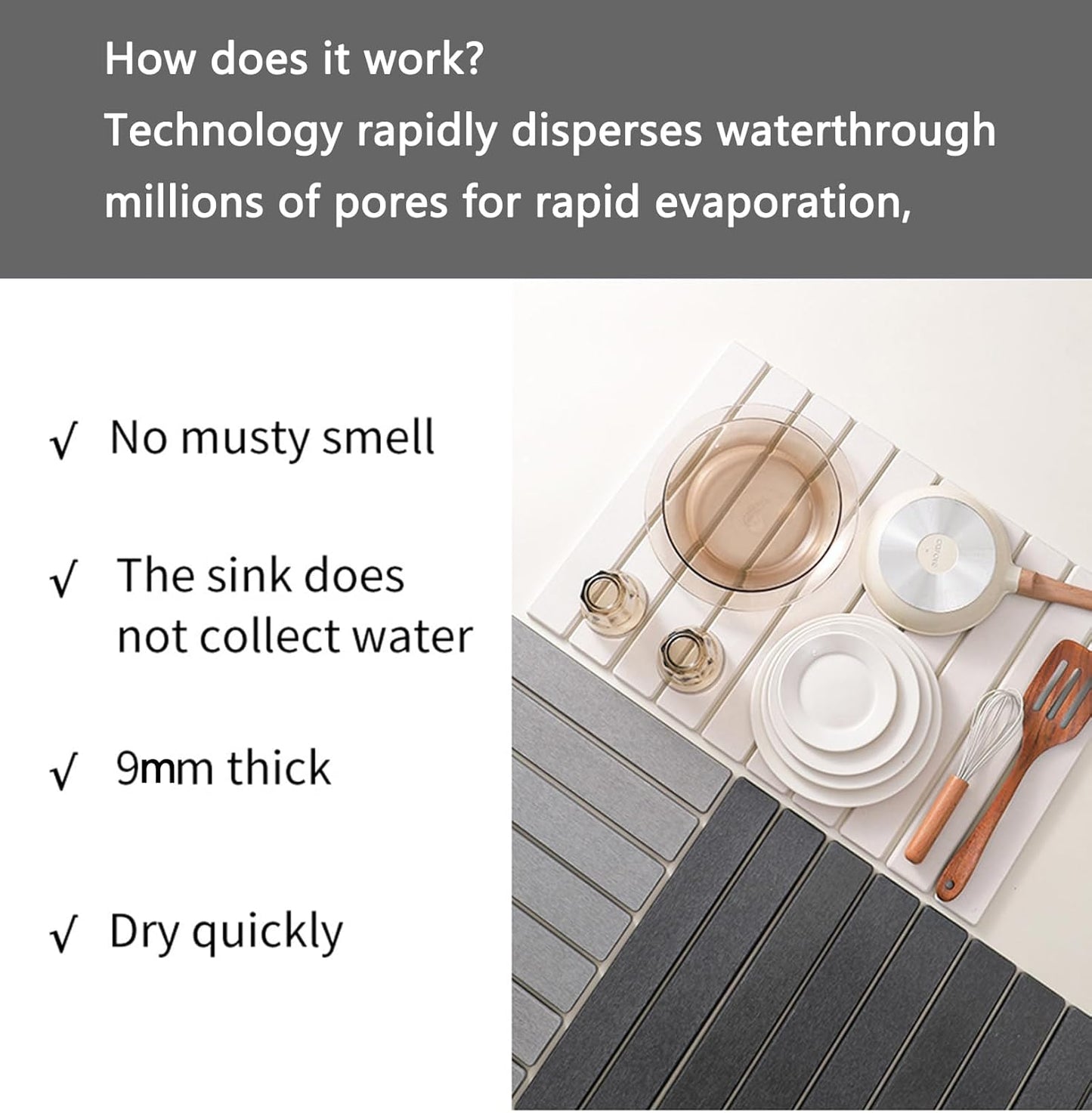 Stone Drying Mat for Kitchen Counter, Stone Dish Drying Mat Foldable, Super Absorbent Diatomaceous Earth Quick-drying Draining Mat for any Kitchen Countertop (White B, 23.6”x15.4”)