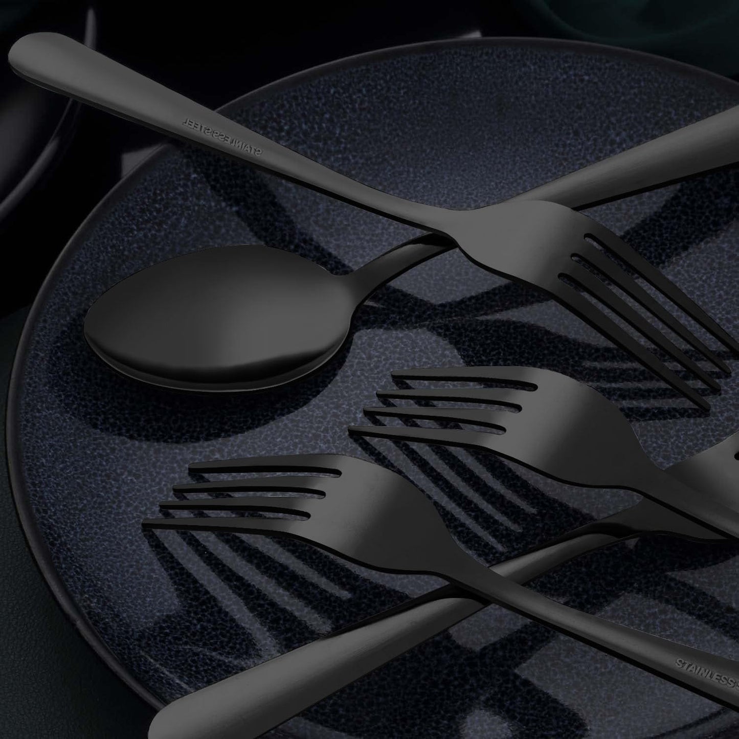 24-Piece Dinner Spoons Set (7.4 inch), Unokit Stainless Steel silverware, Tablespoon, Silverware Spoons Only for Home, Kitchen or Restaurant - Mirror Polished, Dishwasher Safe - Black