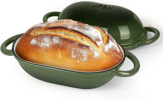 Dutch Oven for Bread Baking – Premium Cast Iron Pot with Lid – Perfect for Sourdough, Artisan Loaves & No-Knead Bread – 2 QT / 1.9L (Enameled, Round, Oven & Stovetop Safe), Green