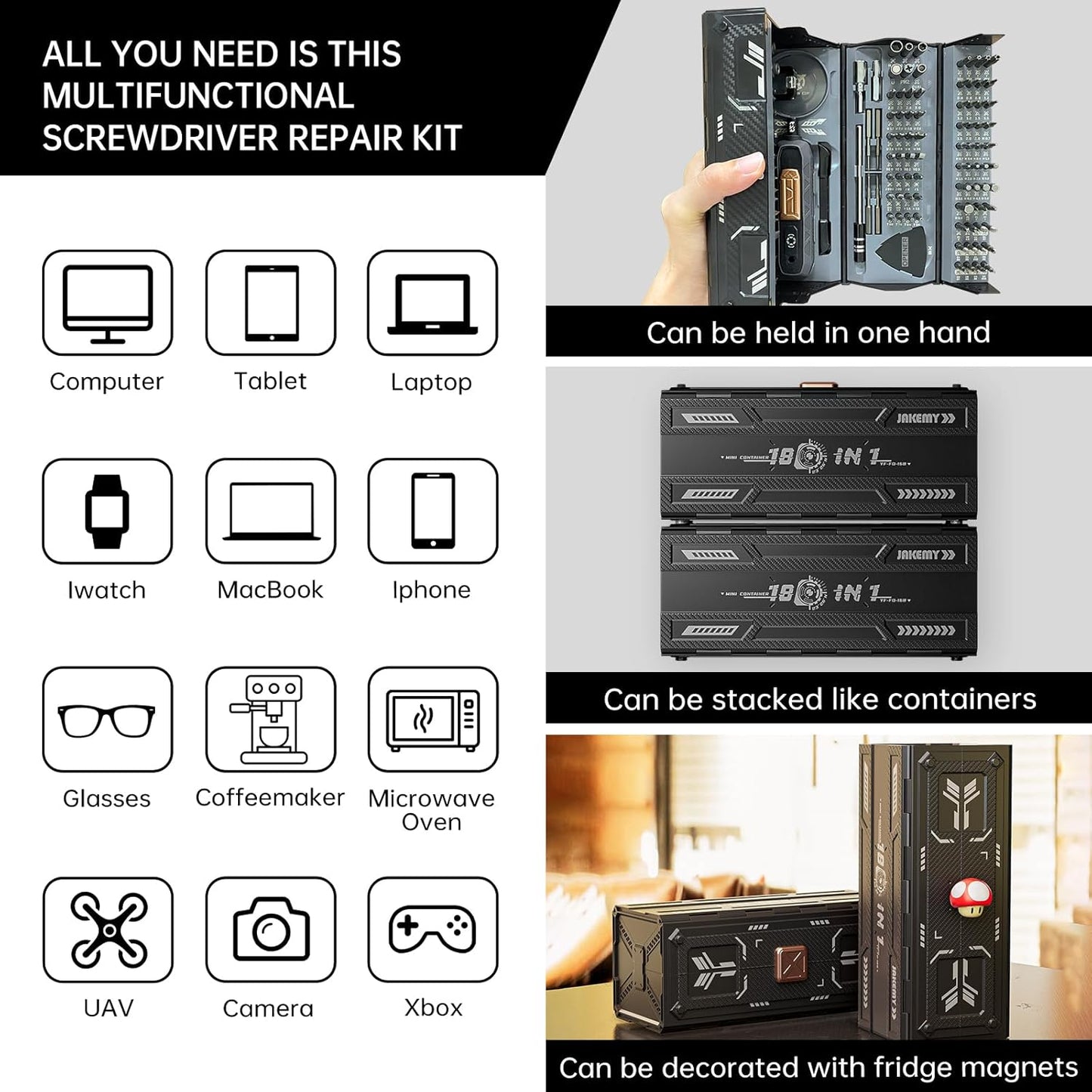 JAKEMY 180 in 1 Precision Screwdriver Set, Computer Screwdriver Kit, Professional Magnetic Repair Tool Kit with Home Drill Bits for Most Laptop, Phone, Xbox, MacBook, Game Console, Modding, DIY