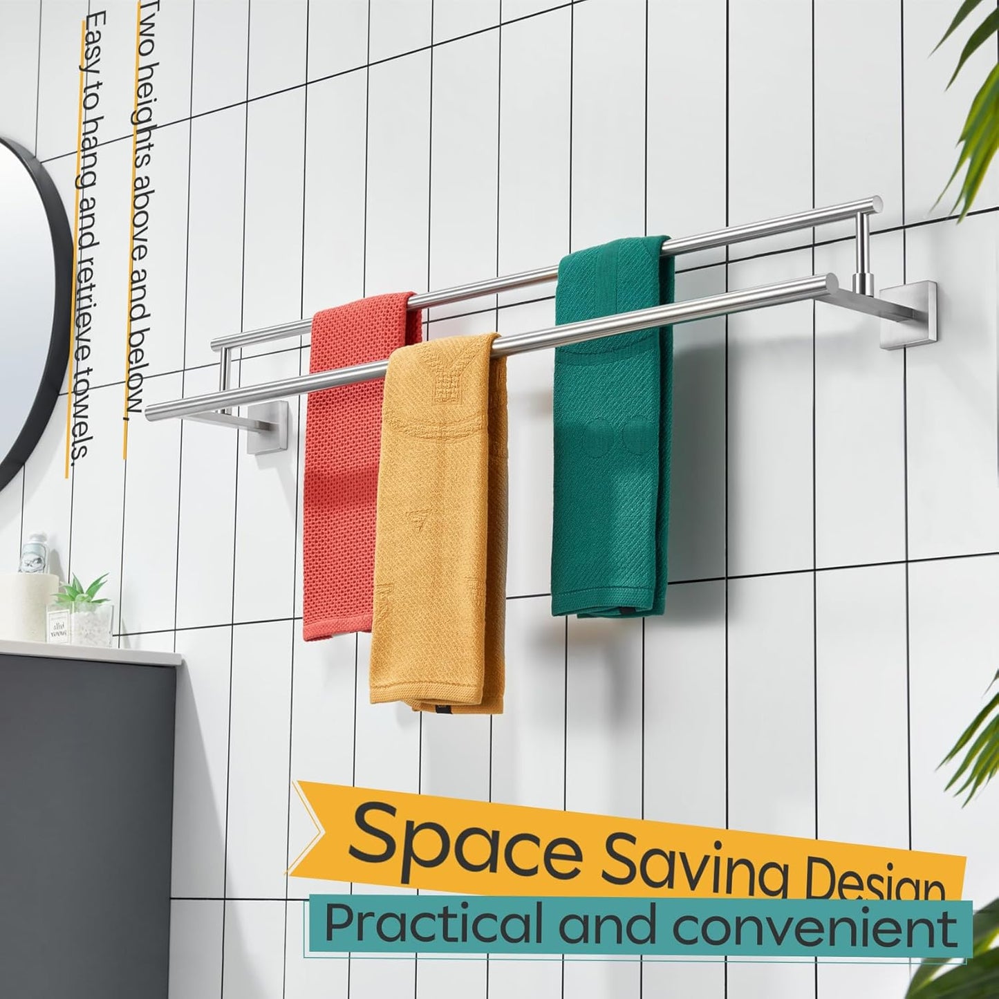 KOKOSIRI Bath Towel Holders Brushed Nickel Bathroom Rack 36 Inch Double Towel Bars Overlength Kitchen Rails Stainless Steel B5009BR-L36