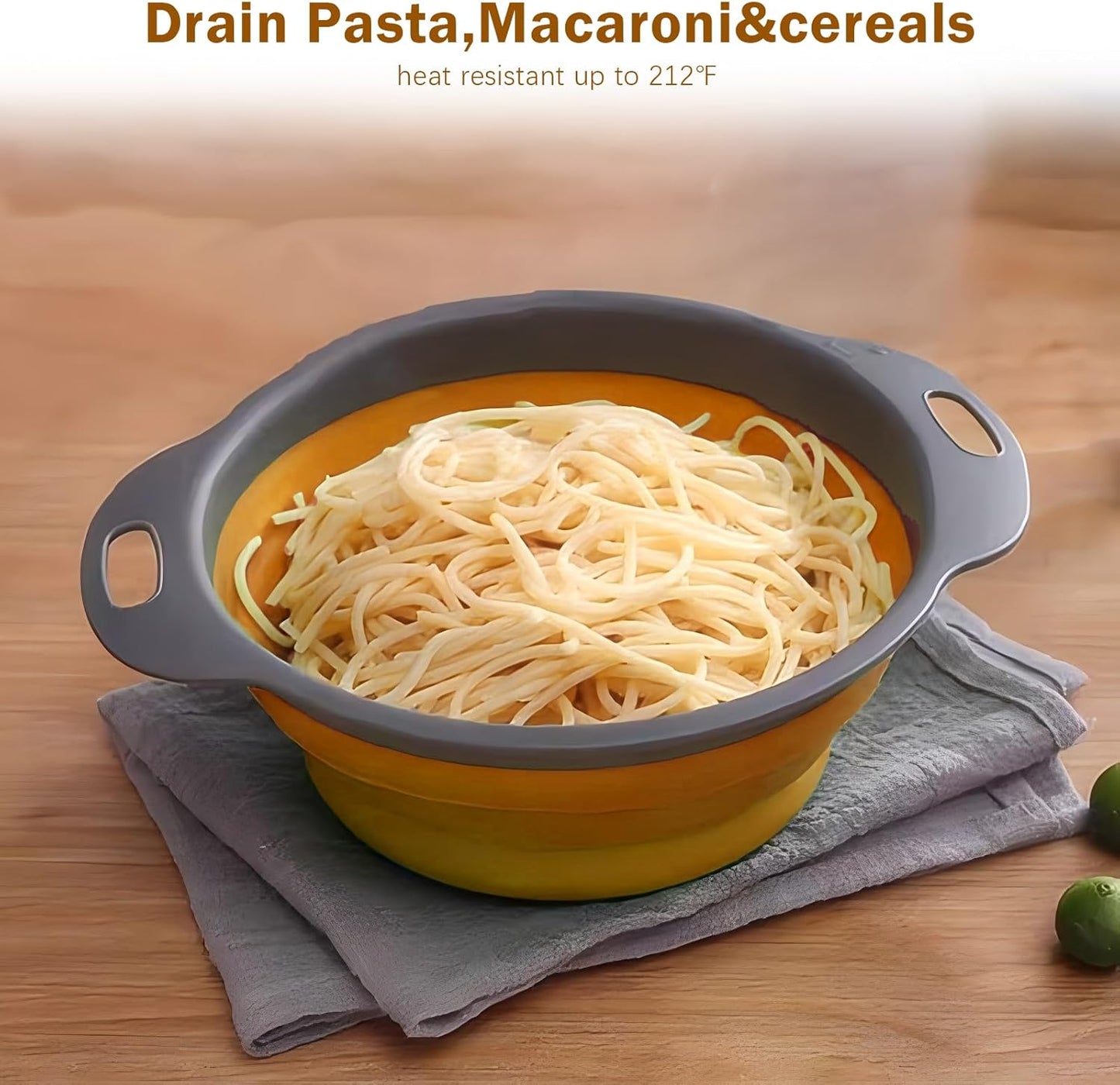 Collapsible Colander Set of 2 Silicone Kitchen Strainer Set, Perfect for Draining Pasta, Vegetable and fruit for Kitchen and Travel Use (Orange)