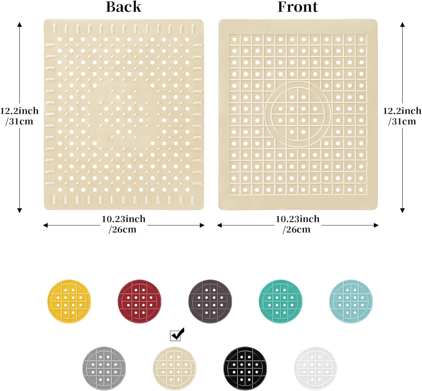 WILLKOMMEN Kitchen Sink Mat, 12" x 10" Rectangular Sink Protector Pad, Fast-Draining Grid Design Liner, Dish Drying Mat 2 Pack Beige