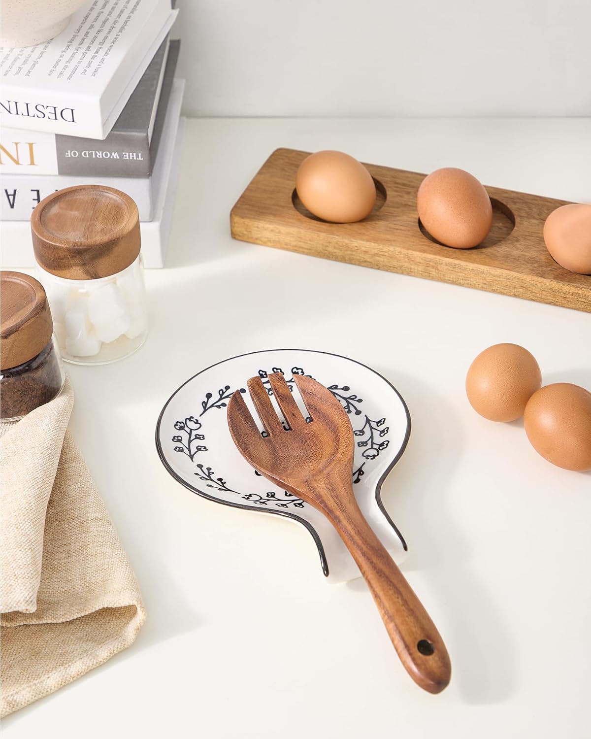 Ceramic Spoon Rest, Cute Spoon Holder for Stove Top and Kitchen Counter, Large Size Utensil Rest for Ladles, Modern Farmhouse Kitchen Decorative