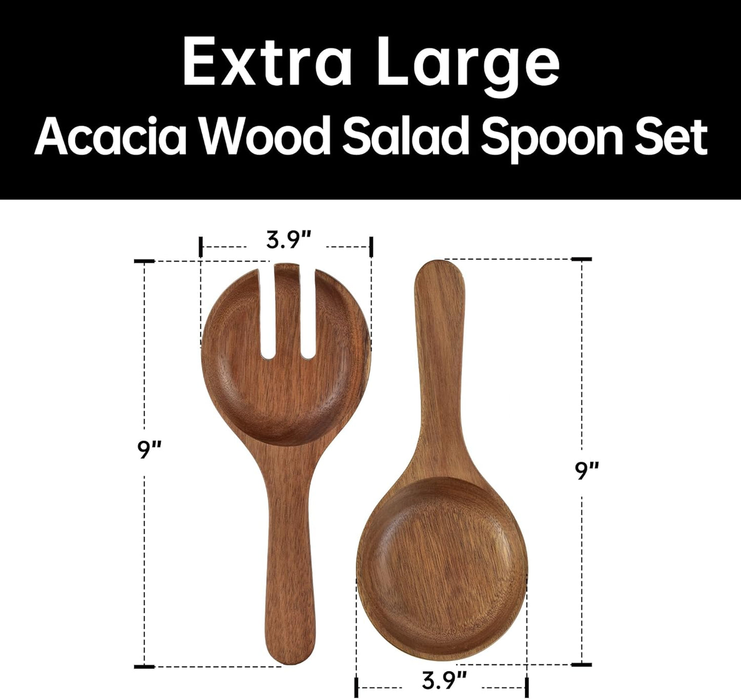 Extra Large Glass Salad Bowl Set - Party Salad Bowls with Acacia Wood Base and Serving Utensils - Elegant and Practical Kitchen Must-Have