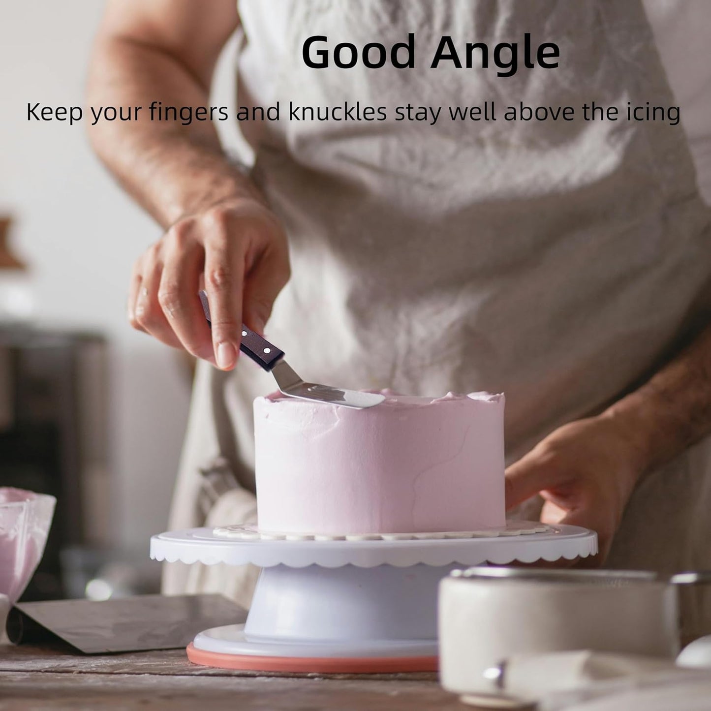 Cake Decorating Angled Icing Spatula Set of 6 8 & 10 Inch Wooden Handle Stainless Steel Offset Frosting Spatulas