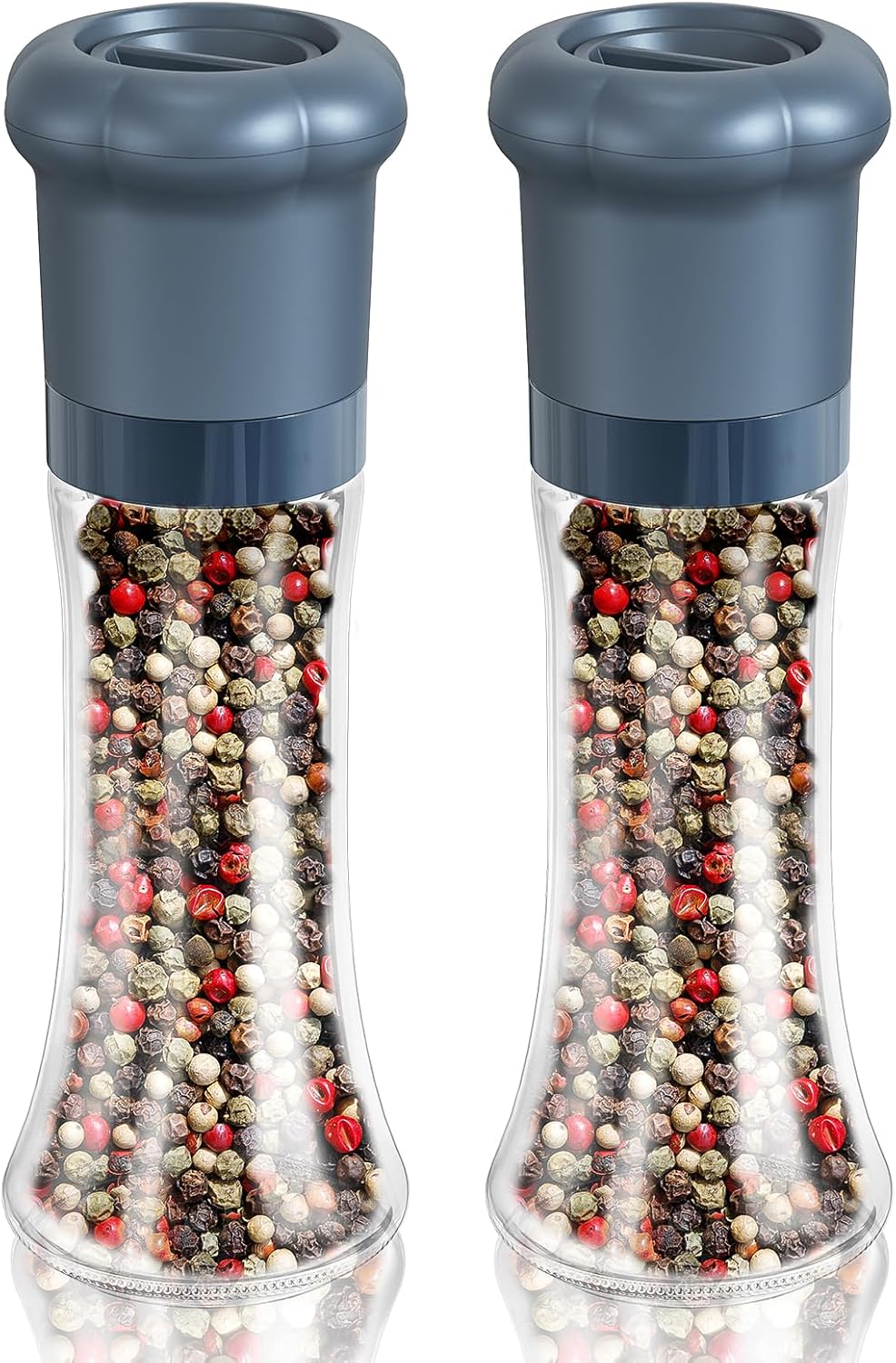 CIRCLE JOY Manual Salt and Pepper Grinder Set For Professional Chef, Refillable Salt and Pepper Shakers with Ceramic Blades, Adjustable Coarseness and BPA-free 180ml Glass Container, Tall Blue