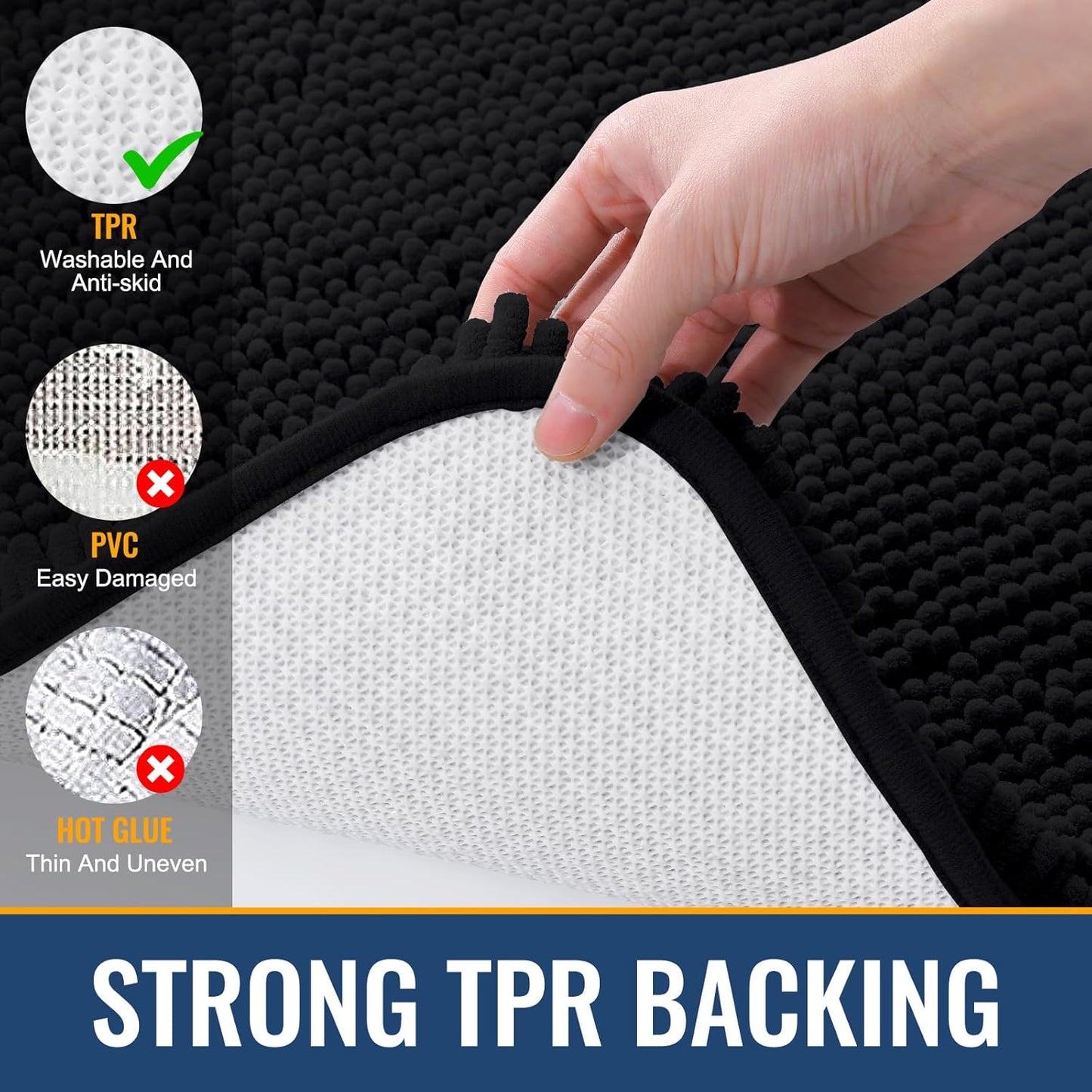 Arotive Bathroom Rugs 24x16, Extra Soft Absorbent Shaggy Chenille Bath Rugs, Machine Washable Rubber Backing Non-Slip Bath Mats for Bathroom Floor Tub and Shower, Home Decor Accessories, Black