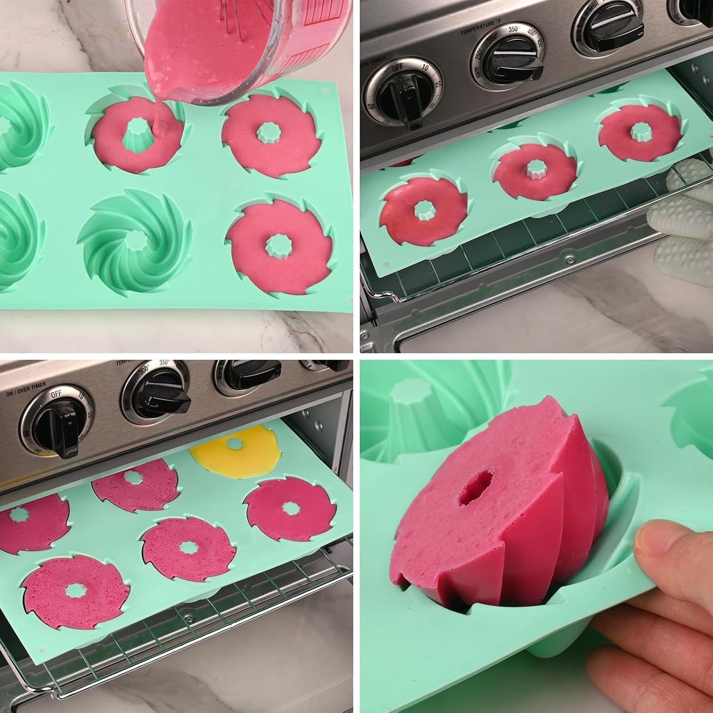 HUAKENER 2 Pcs Mini Fluted Cake Pan, 6-Cavity Fluted Cake Mold, Non-stick Silicone Baking Mold for Cupcakes, Donuts, Cornbread, Brownies, Jellies