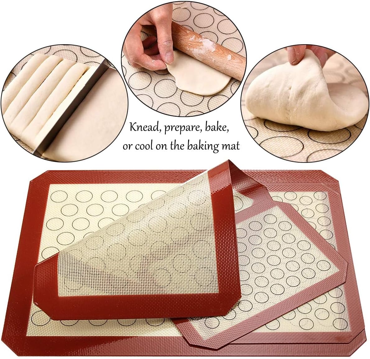 Baking Sheet with Silicone Mat Set, Set of 8 (4 Sheets + 4 Mats), Stainless Steel Cookie Sheet Baking Pans with Reusable Silicone Baking Mat, Non Toxic & Heavy Duty & Easy Clean