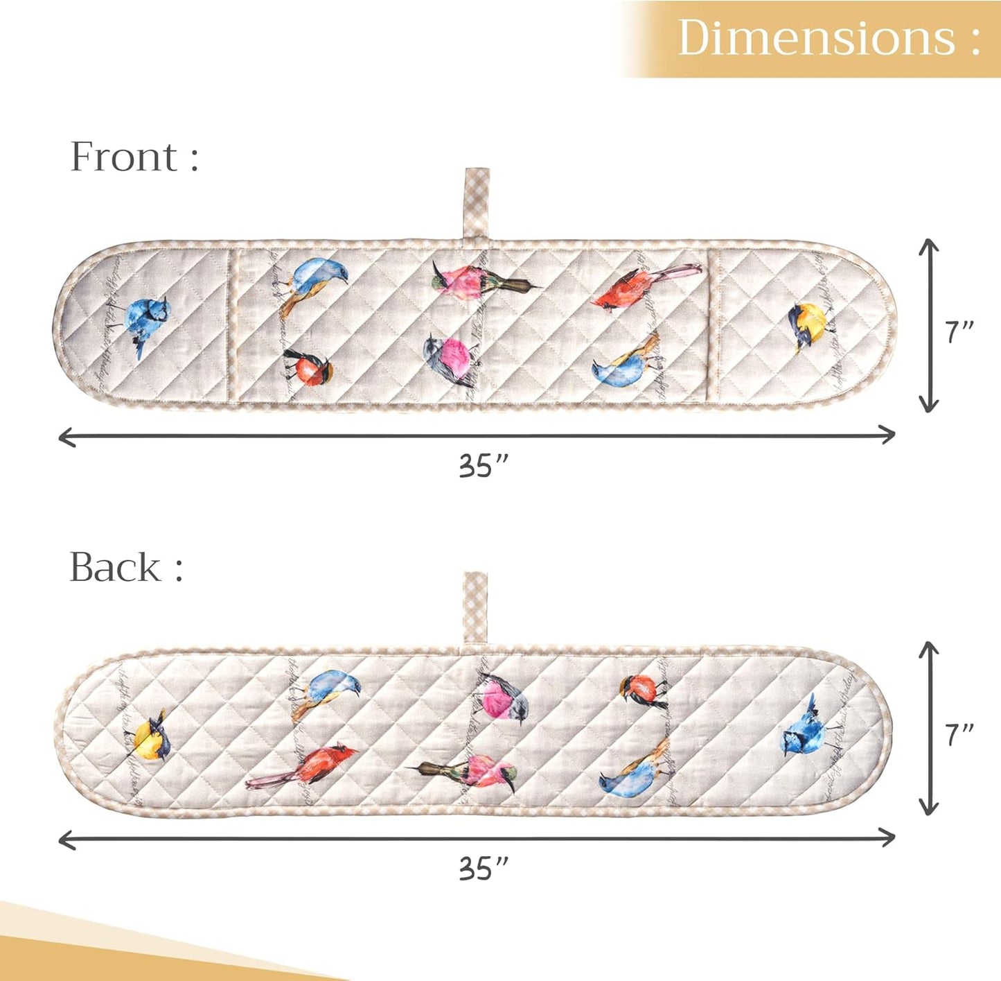 Maison d' Hermine Double Oven Mitts 100% Cotton 7"x35" Double Oven Mitt Heat Resistant BBQ Cooking Gloves with Loop, Baking, Grilling, Home, Kitchen, Handling Hot Pans Spring Summer (Birdies On Wire)