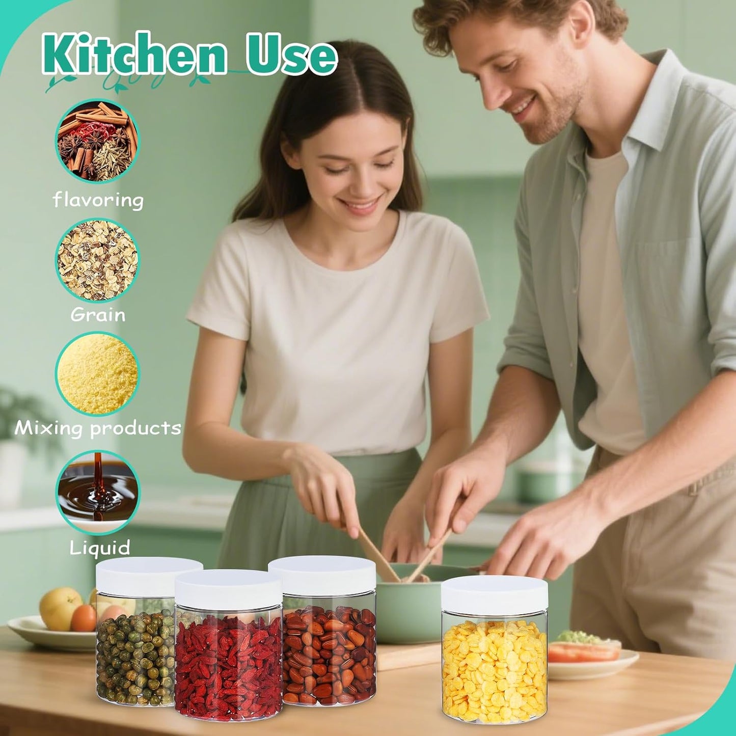 36pcs 16 oz Plastic Containers with Lids Labels Leak Proof BPA Free Airtight Refillable Clear Small Containers Storage Jars for Storing Dry Food Slime Honey Jam,white