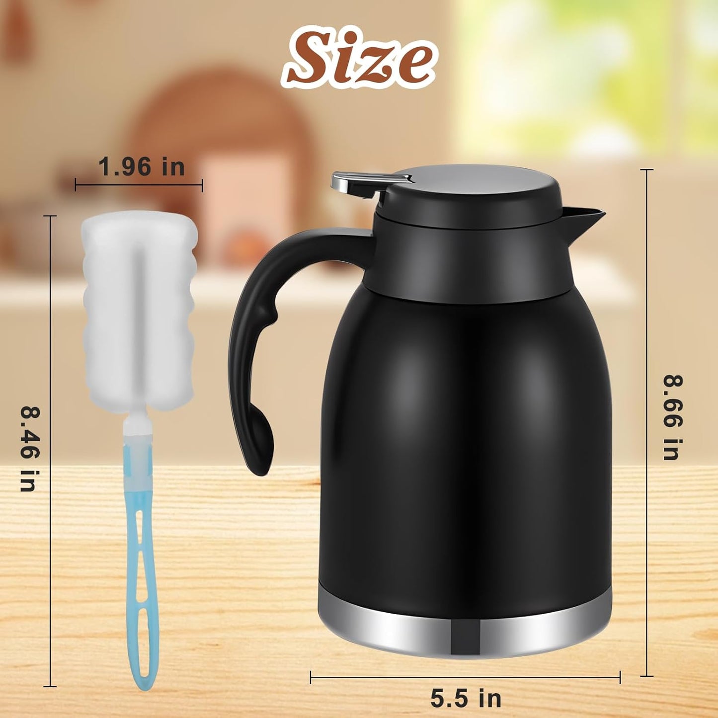 54oz Thermal Coffee Carafe Dispenser, Stainless Steel Double Wall Unbreakable Vacuum Flask 1.6L Water Tea Pot Pitcher for Hot Christmas Carafe Coffee for Home Gifts(Matte Black)