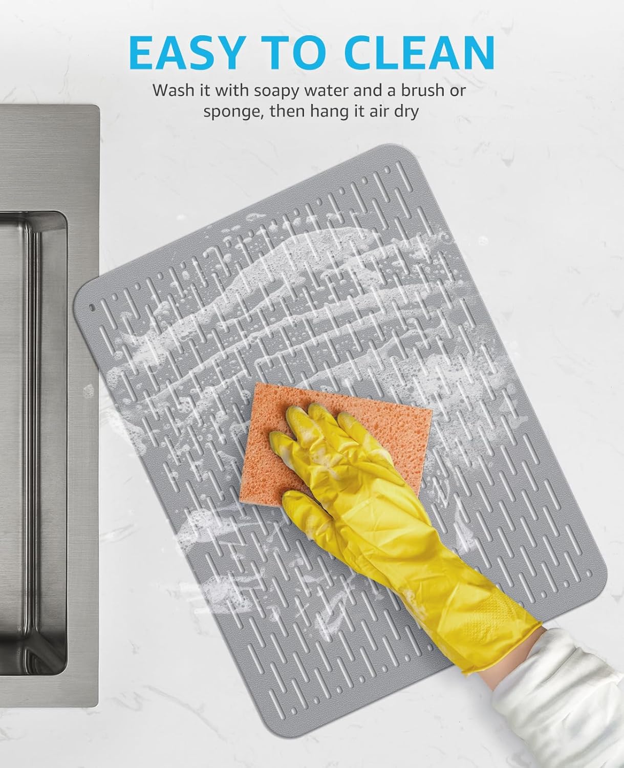 Bligli Mesh Sink Mat, 15.7 x 11.8inch Sink Prtector Mats for Kitchen Sinks, PVC Eco-Friendly Sink Protectors for Bottom of Sink, Fast Draining, Easy Cleaning, Gray