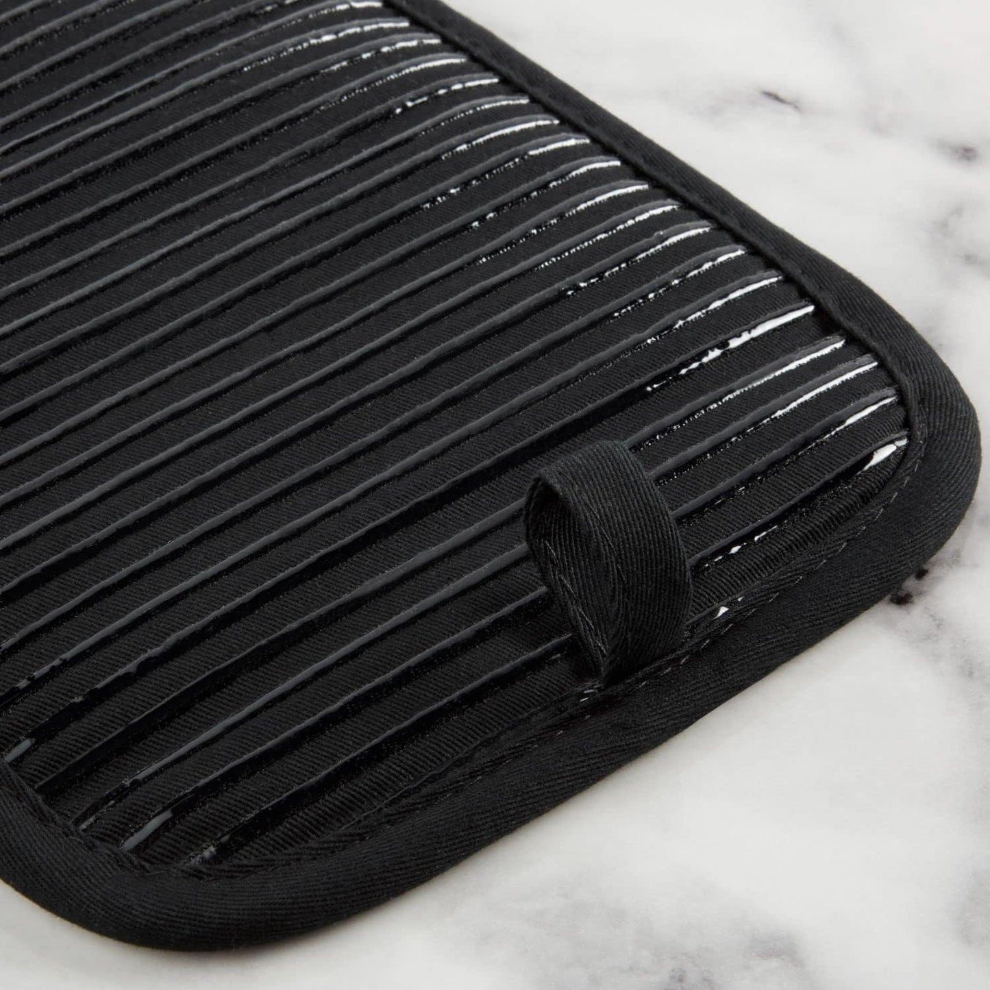 KitchenAid Quilted Cotton Terry Cloth Oven Mitt, Pot Holder Heat Resistant, 16"x26", 7"x13" & 7"x10", Matte Black