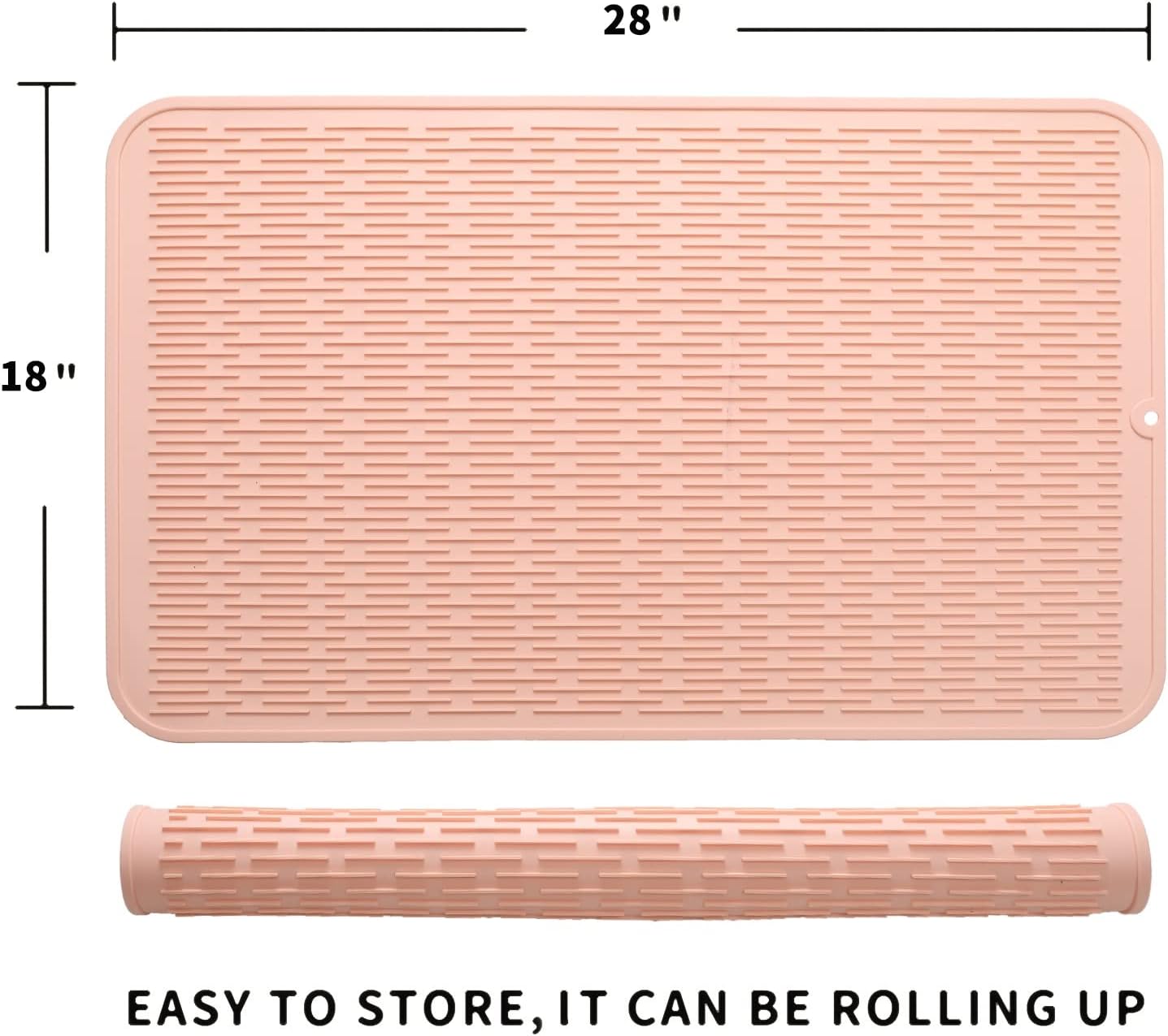 Silicone Dish Drying Mat for Multiple Usage,Easy clean,Eco-friendly,Heat-resistant Silicone Mat for Kitchen Counter or Sink,Refrigerator or Drawer Liner Pink 3XL 28 inches x 18 inches