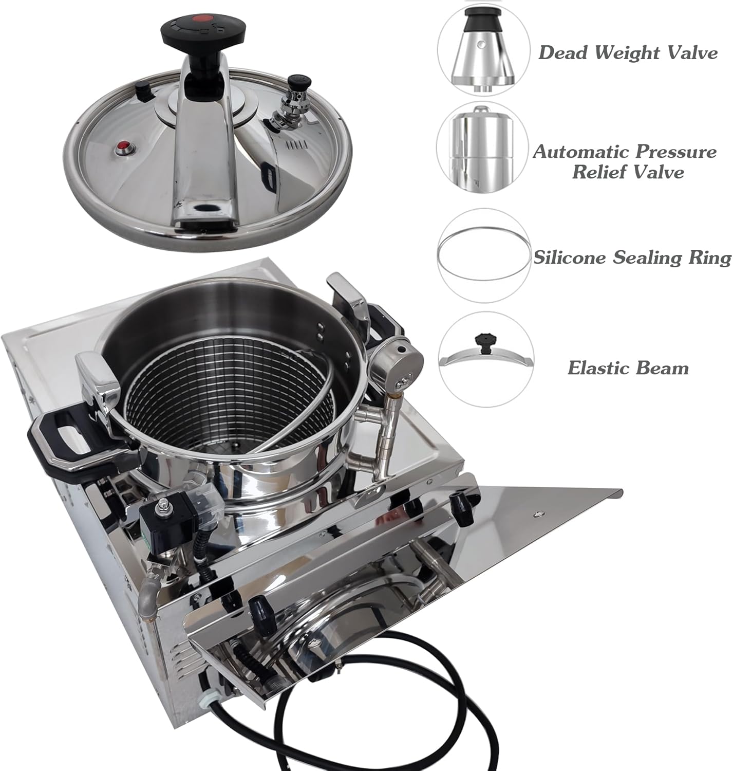 INTSUPERMAI 16L Commercial Countertop Pressure Fryer, Stainless Steel High Pressure Fried Chicken Machine, Electric Multi-function Deep Fryer Cooking Machine, 110V, 2400W, 8PSI