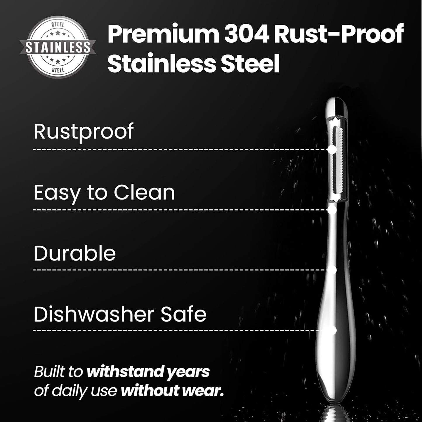 Vegetable Peeler, Premium Stainless Steel Potato Peeler, High Tensile Ultra Sharp Blade Fruit and Food Slicer, I Shaped with Ergonomic Non-Slip Handle, Dishwasher Safe with 5 Years Warranty