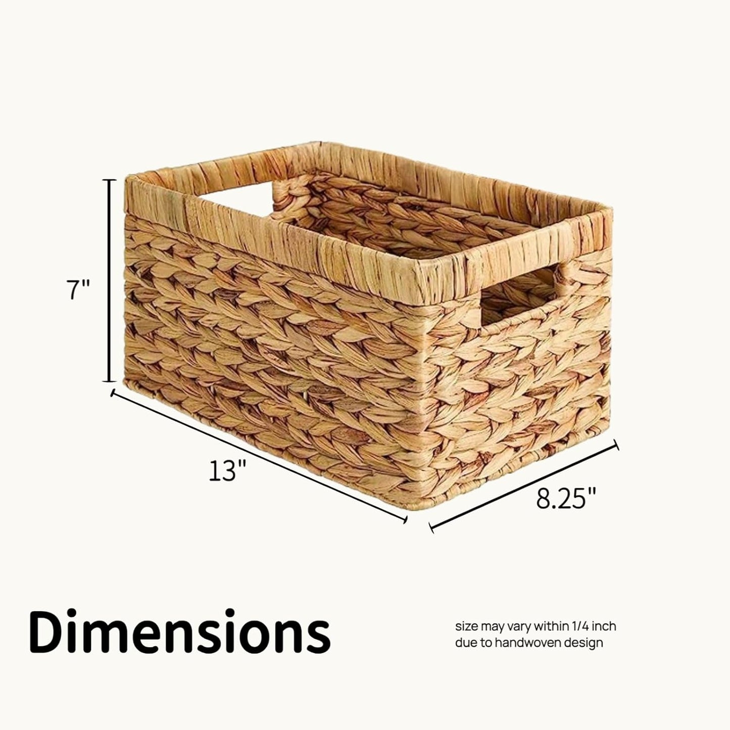 4PCS Handwoven Water Hyacinth Storage Basket Set - Natural Wicker Baskets with Handles for Bathroom, Kitchen, Pantry, Bedroom, and Living Room Organization