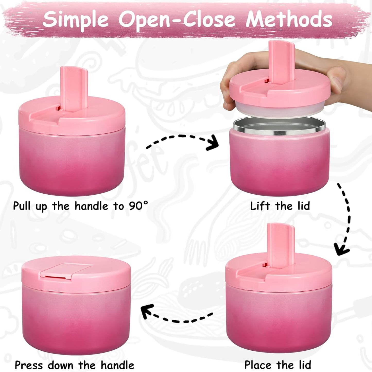 12oz Insulated Vacuum Food Jar with Buckle Lid Wide Mouth Soup Thermo for Hot Food Kids Leakproof Stainless Steel Lunch Container (Gradient Pink, 12OZ)