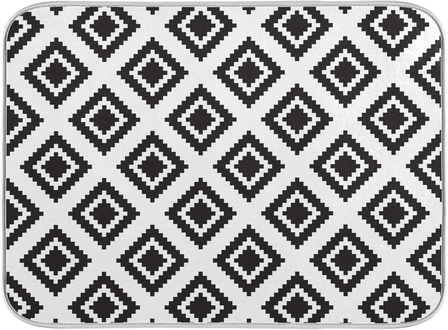 Super Absorbent Dish Drying Mat, Microfiber Fast-Drying Dish Mat, 16" x 18, Kitchen Dish Drying Pad, Grey Moroccan Rhombus Plaid