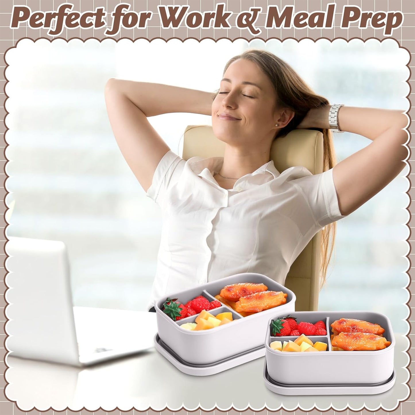 Honeydak 4 Pcs Silicone Bento Lunch Box 3 Compartment Reusable Leakproof Silicone Bento Lunch Container for Adults Microwave Dishwasher Freezer Safe(Bohemian Color)