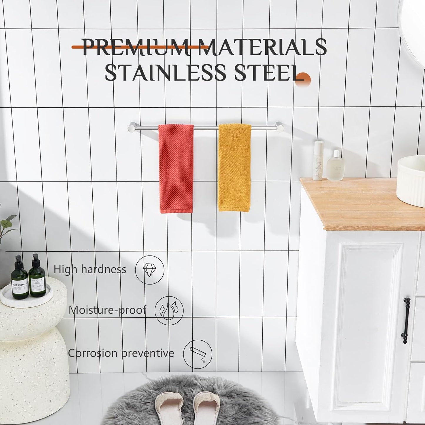 KOKOSIRI Towel Bar Brushed Nickel 24-Inch Bathroom Towel Holder Single Rack Bathroom Hardware Accessories Wall Mounted Stainless Steel, B4007BR-L24