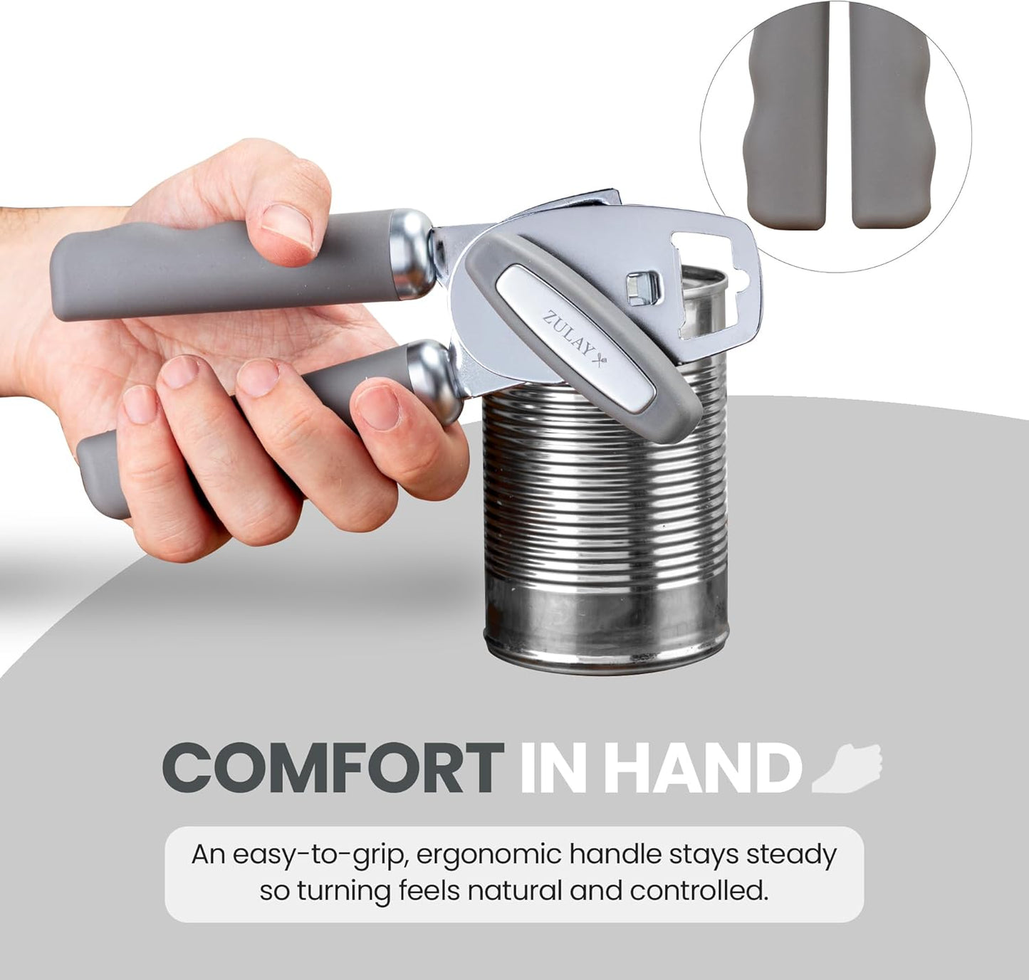 Zulay Kitchen Heavy Duty Stainless Steel Can Opener Manual with Bottle Opener - Rust Proof Manual Can Opener With Turn Knob & Soft Grip Handles