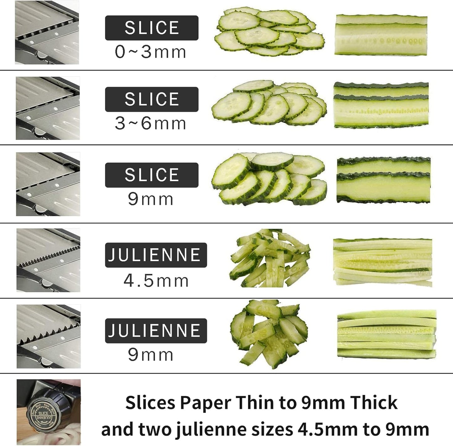 Mandoline Slicer, Adjustable Mandoline Slicer for Kitchen, Stainless Steel Mandolin Vegetable Chopper for Potato, Julienne Cutter with Cut-Resistant Gloves, Black