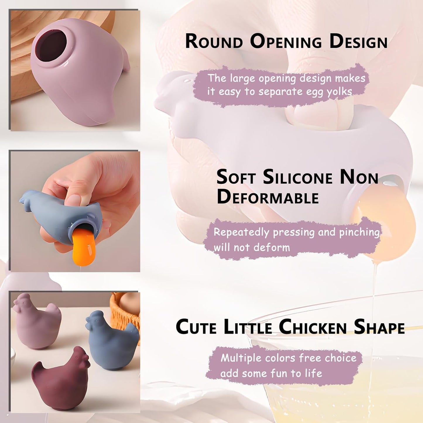 New Egg Separator for Raw Eggs, Egg Yolk Separator, Baking Tools for Home Chefs & Cooking, No Mess & Dishwasher Safe （Silicone Pink）