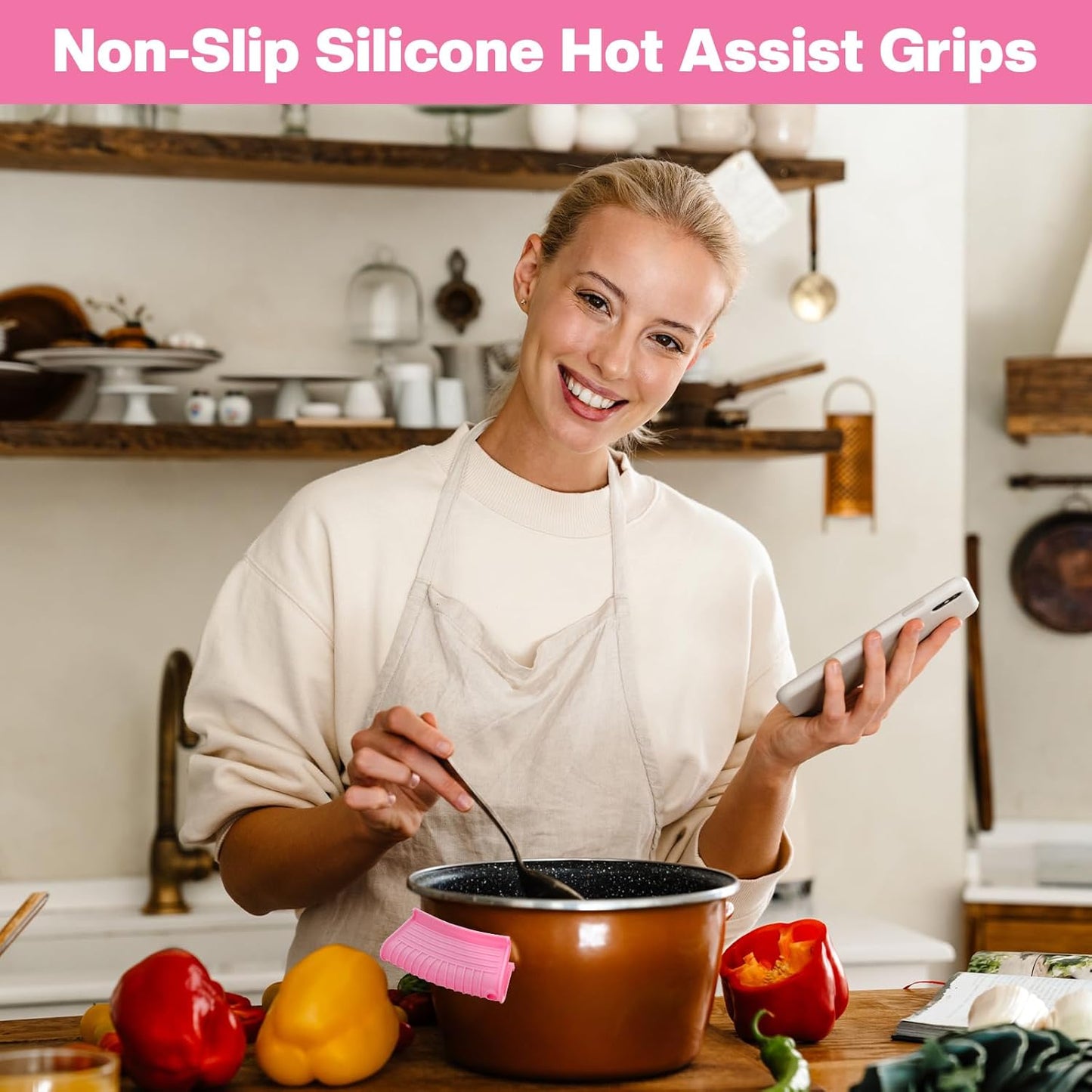 Patelai 4 Pcs Silicone Assist Hot Pan Handle Holder Pot Handle Covers for Cast Iron Skillets Holder Sleeve Nonslip Heat Resistant Pan Cover for Enameled Griddles Casserole Frying Cookware(Pink)