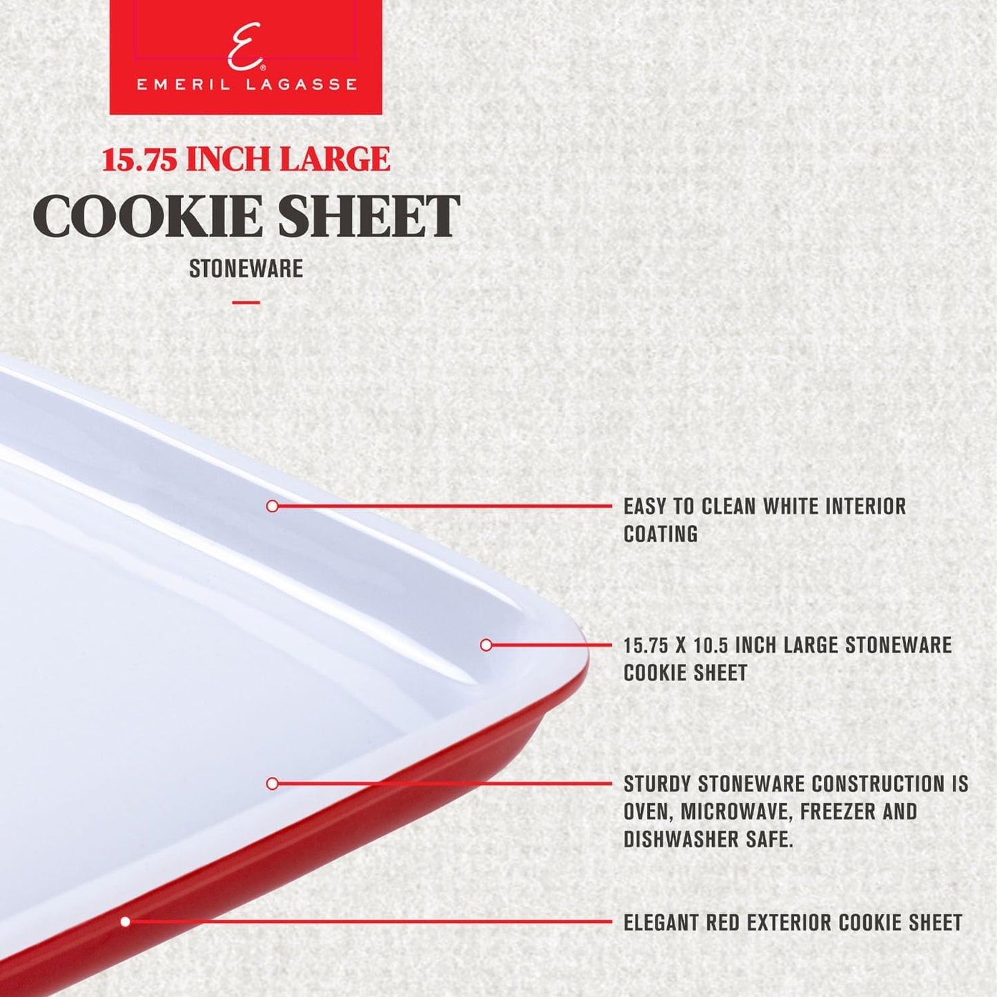 Emeril Lagasse 15.75 IN Large Baking Sheet – Stoneware Cookie Sheet & Baking Tray, Oven Safe Baking Trays for Oven