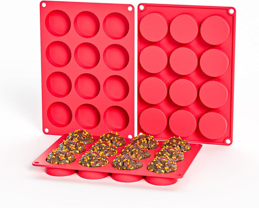 2 Inch Round MuffinPan,3 Pcs 12 Cups Egg Bites Silicone Mold,Cupcake Pan Molds For Baking English Muffins and Egg Bites,Cookies,Whoopie Pies,Mini Cakes,Biscuits,Buns