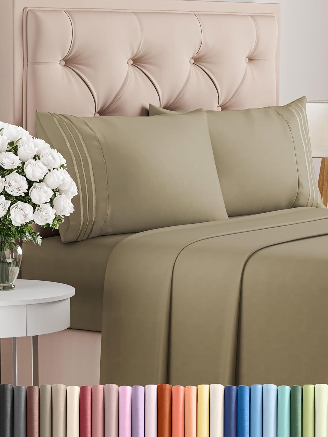 Cal King Size 4 Piece Sheet Set - Comfy Breathable & Cooling Bed Sheets Set - Hotel Luxury Bedding for Women, Men, Kids, Teens, Boys & Girls - Deep Pockets, Ultra-Soft, Wrinkle Free - Oeko-Tex - Khaki