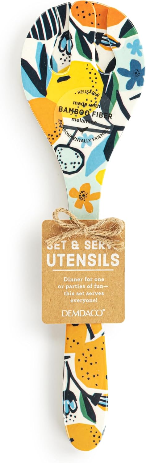 Demdaco Serving or Cooking Salad Spoon Utensil Set, 3 x 11 Inch Melamine, Citrus Blooms - Pack of 2