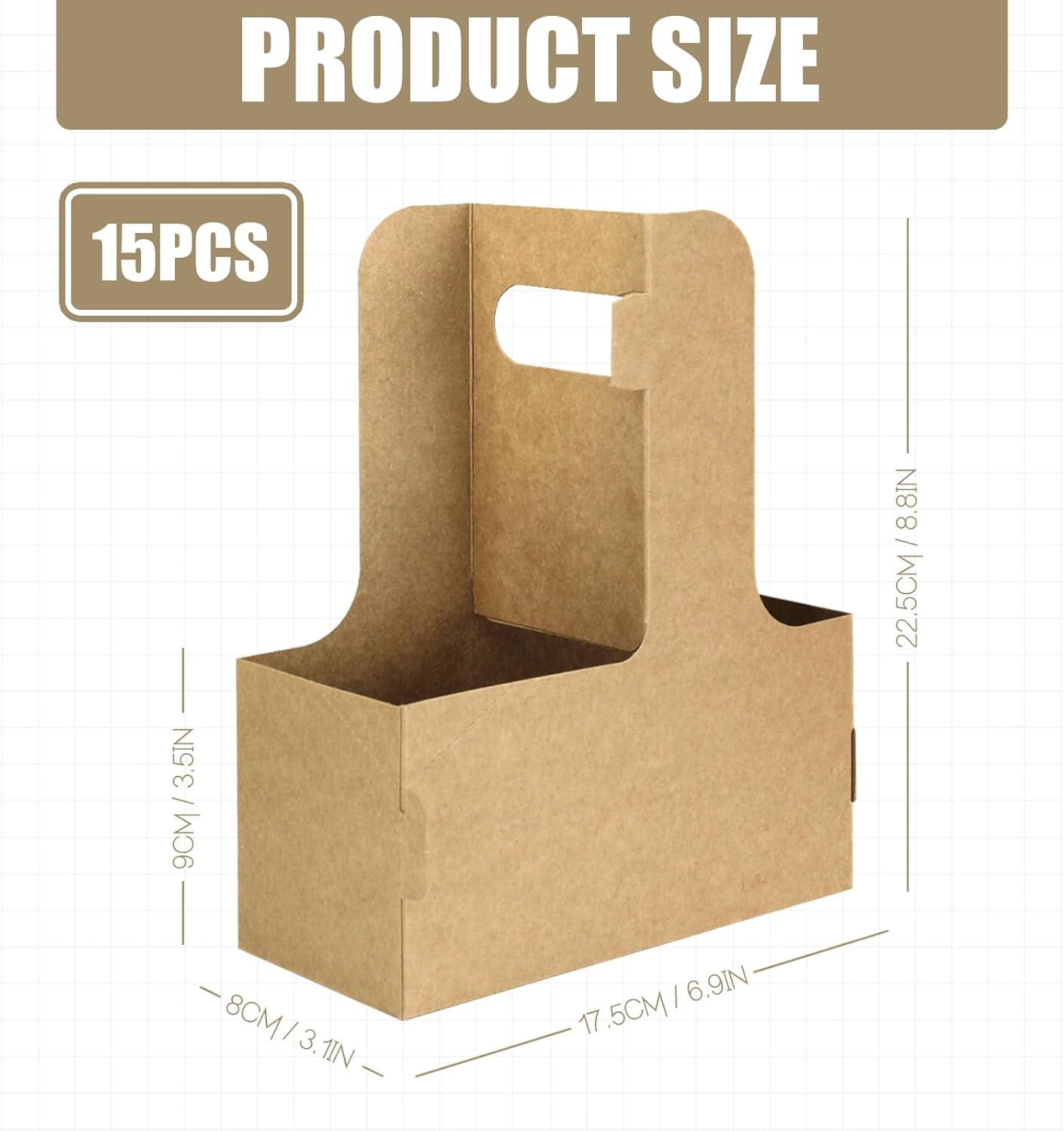 2 Cup Disposable Drink Carrier for Delivery with Handle,15 Count Kraft Paperboard Cup Holder,Cup Carriers for Hot or Cold Drinks,Coffee Carrier, Food Delivery,Take Out Cup Carriers (Brown, 15 PCs)