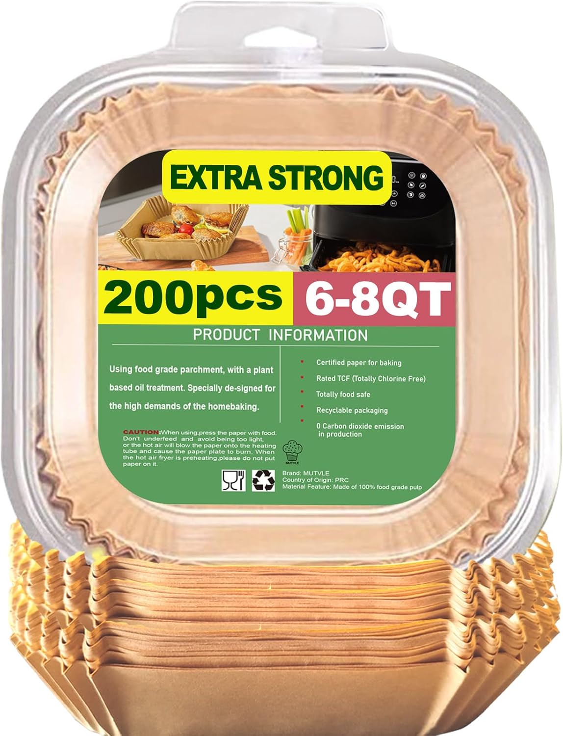 Air Fryer Paper Liners for Chefman 6 QT Compact, 200Pcs 6qt Air Fryer Liners, 8 quart Air Fryer Liners, Parchment Paper Liner for Chefman TurboFry 8-Qt Stainless Steel