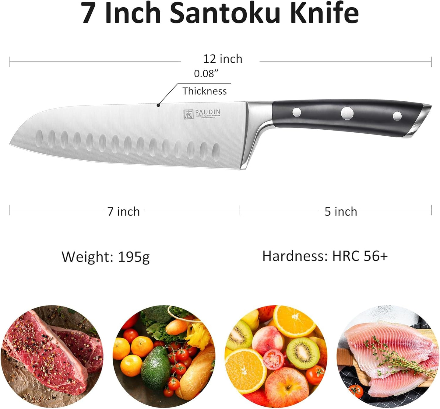 PAUDIN Santoku Knife, Switzer Kitchen Knife 7 Inch, Ultra Sharp Knife- Forged High Carbon German Stainless Steel, Professional Chefs Knife with Ergonomic Handle, Gifts for Holiday