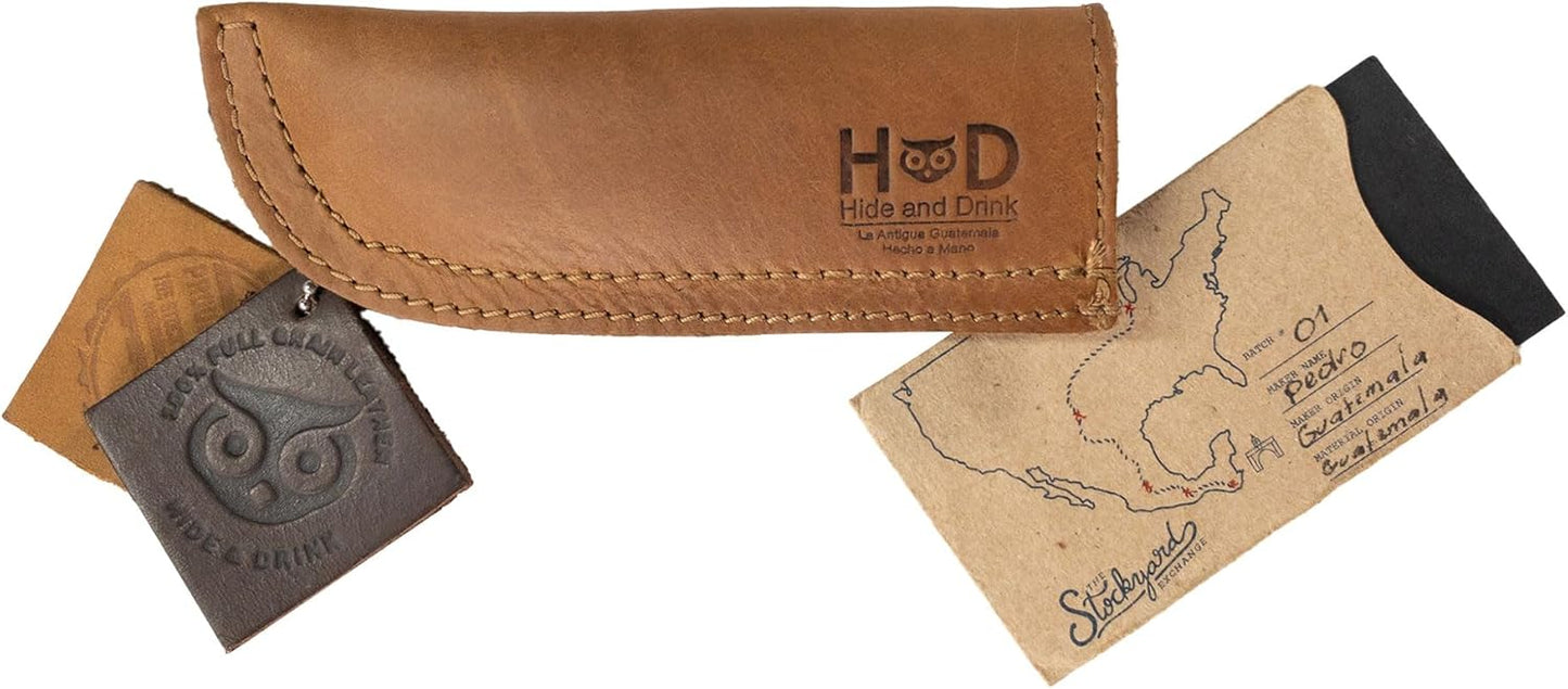 Hide & Drink, Hot Handle, Cast Iron Protector, Panhandle Potholder, Double Layered, Double Stitched, Slides On/Off Easily onto Metal Skillet Grips, Full Grain Leather, Handmade (Cafe Con Leche)
