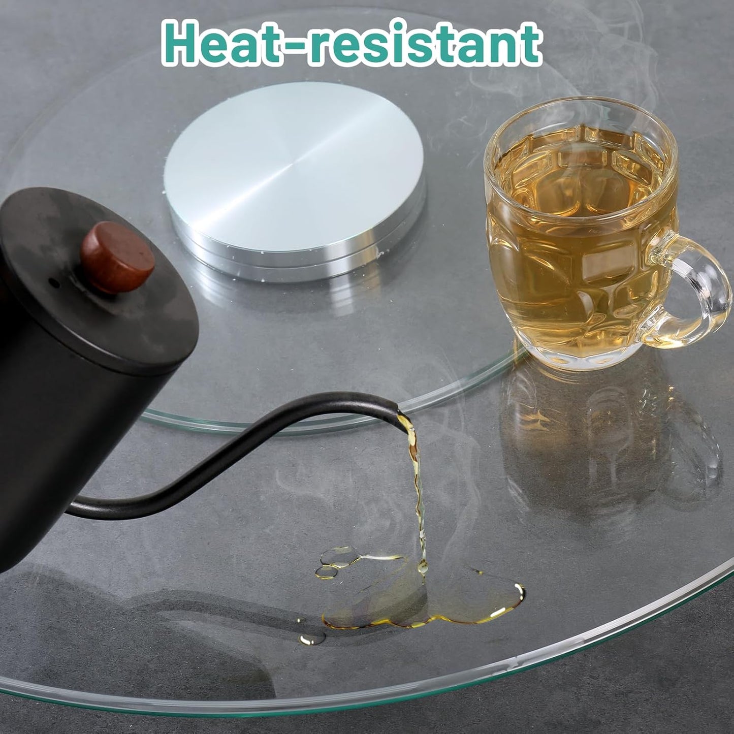 36-Inch Lazy Susan Turntable for Dining Table, Tempered Glass, 360° Rotation, Anti-Tip Design with 6 Rotating Wheels, Perfect for Parties, Weddings, and Family Dinners (36 inch)