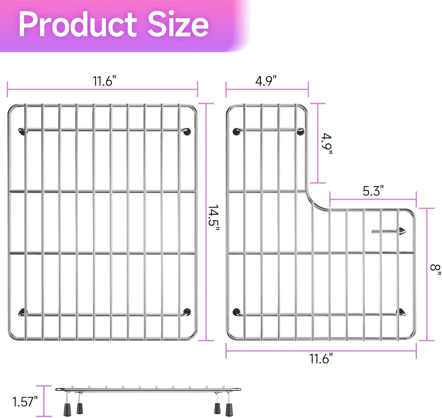 Stainless Steel Sink Protectors for Kitchen Sink, 23.2'' x11.6'' Sink Racks Compatible with Kohler Whitehaven K-6486 and K-6487, Sink Grid Sink Grate for Bottom of Kitchen Sink with Rubber Feet