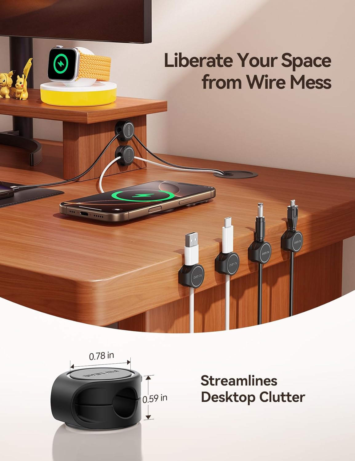 8-Pack Silicone Cord Organizer Magnetic Cable Clips, Adhesive Cable Management Under Desk Wire Hider, FLYLEAD Desktop Cable Organizer for Phone, Office Workspaces Desk Organization Home Accessories