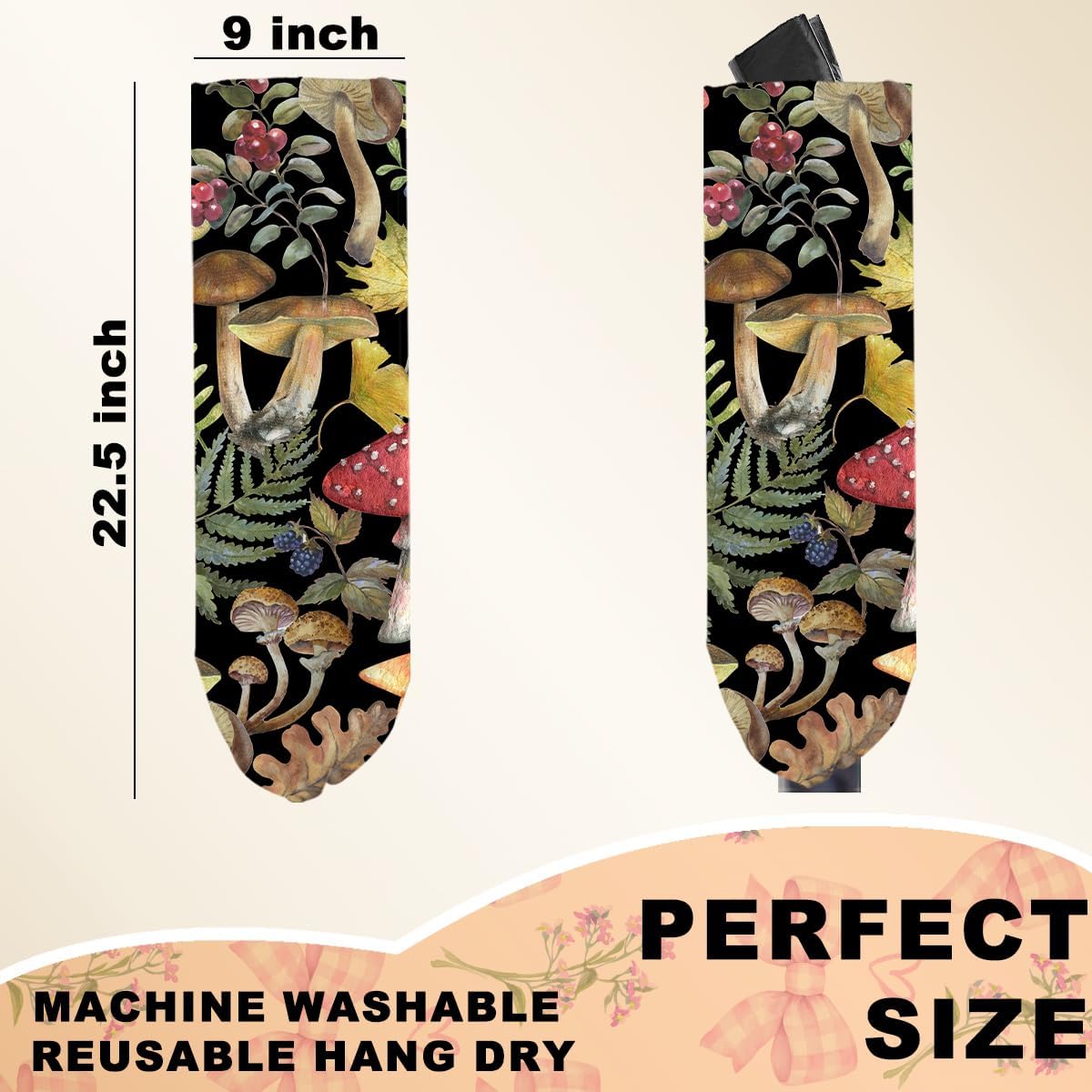 2Pcs Mushroom Plastic Bag Holder, Wall Mount Grocery Bag Holder for Plastic Bags, Summer Leaves Reusable Shopping Bags Storage Dispenser for Home Kitchen Pantry, Mushroom Gifts for Women