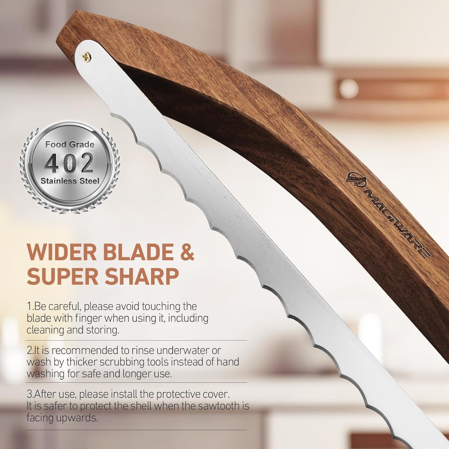 Bread Slicer Knife for Homemade Bread, Wooden Sourdough Bread Knife Cutter for Slicing, Serrated Bread Bow Knife Bread Saw Tool, Kitchen Baking Supplies (Acacia)